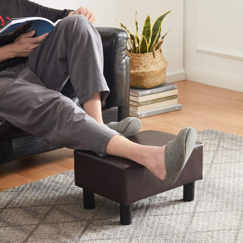 Nelva Faux Leather Ottoman, Brown Faux Leather
