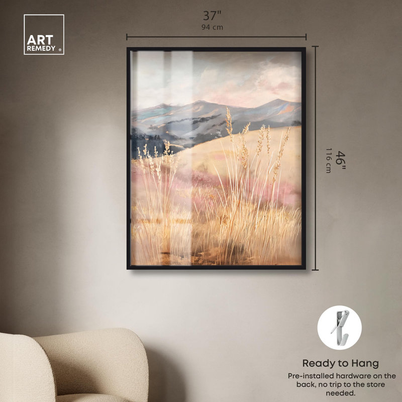 «Golden Grass Shadowbox Print» par Art Remedy, H 46 po x l 37 po, Noir
