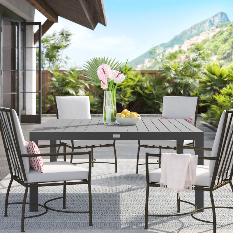 Braxdyn Patio Dining Table with Umbrella Hole, Slate, 29.5"H x 35.5"D x 63"W