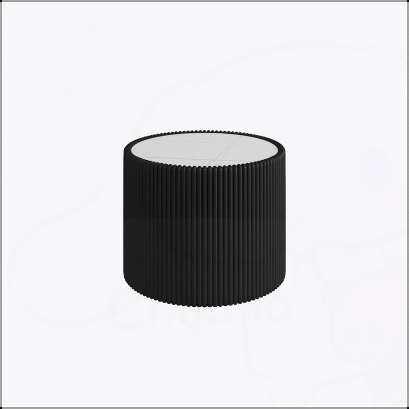 Light Marble Top Cylinder Shape Leather End Table for Modern Living Room Furniture, Durable and Elegant Design, Black