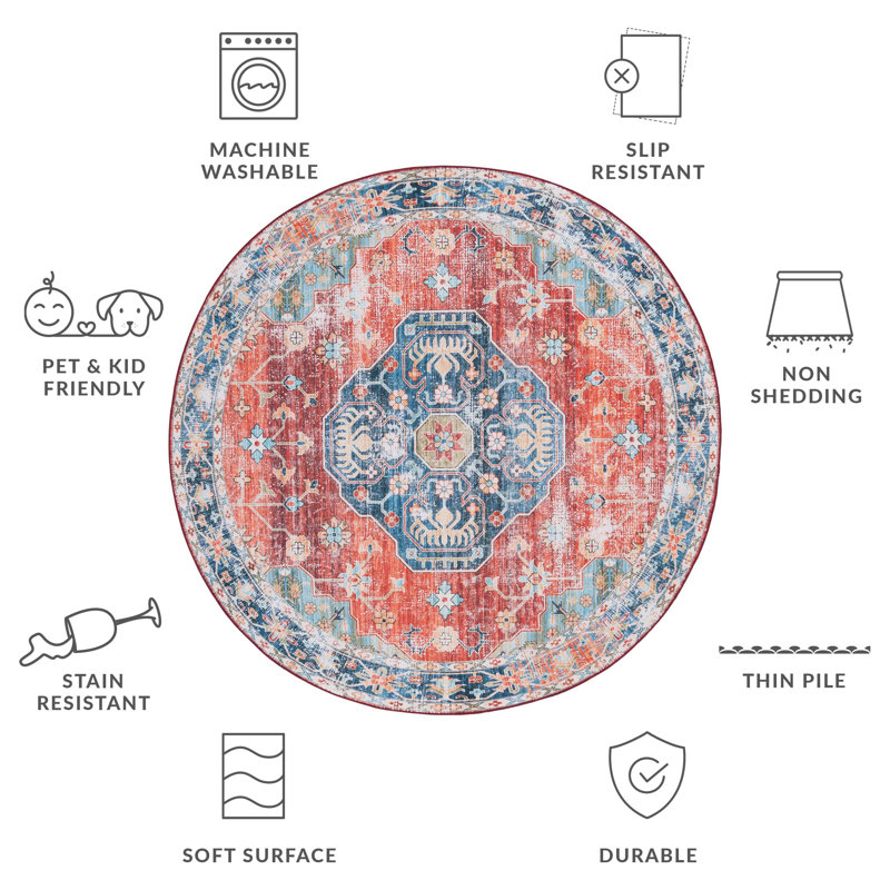 Tapis bleu / rouille Danna Performance, Rond 6 pi
