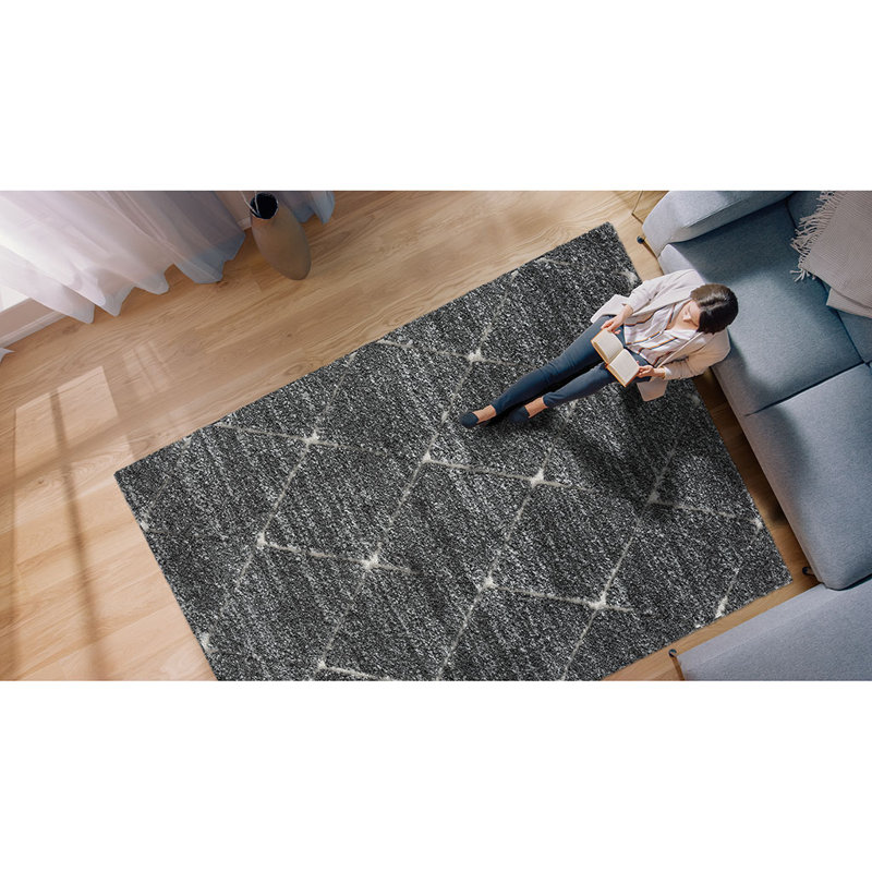 Tapis à motif treillis gris et crème, Rectangulaire 8 pi x 10 pi