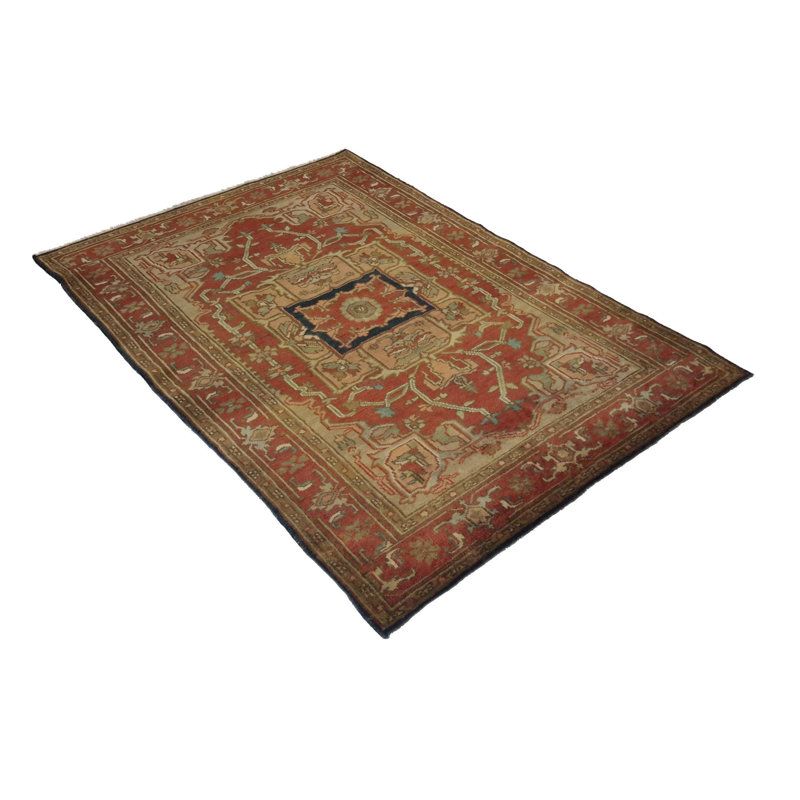 Isabelline Hand Made Traditional Medallion Indo Serapi Rug - 4'2'' X 5'10''