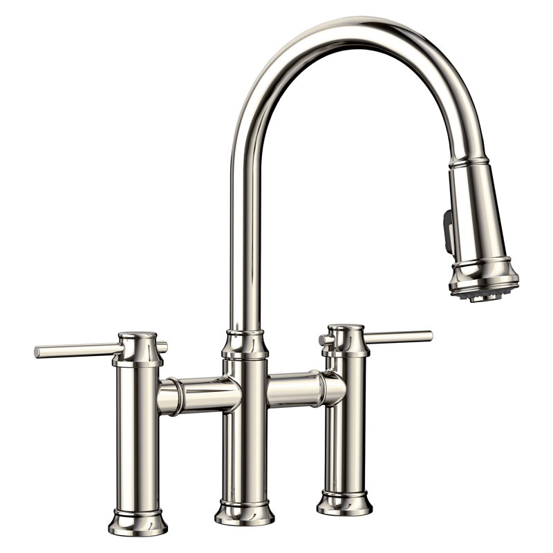 Empressa Pull-Down Dual-Spray Bridge Faucet, Polished Nickel