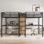 Lit mezzanine simple et simple en métal avec bureau double, armoire, tablettes et prise de courant intégrée-1747329330