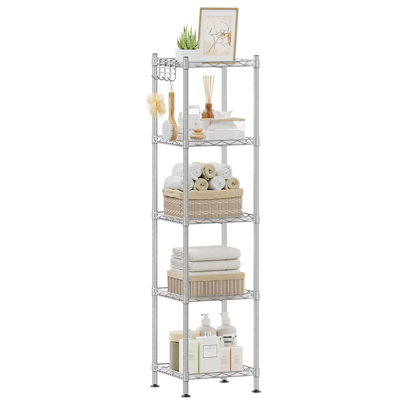 Amaud 30cm W Metal Height -Adjustable Shelving Unit, Silver