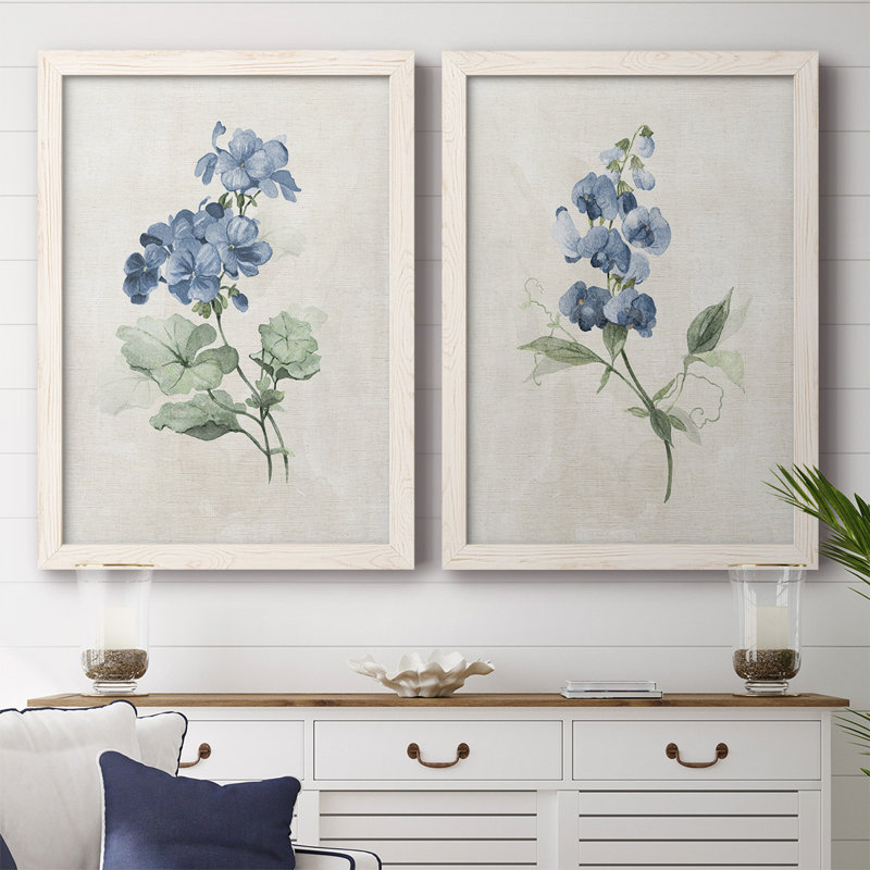 «Farmhouse Periwinkle I», reproduction de photo sur toile 2 pièces, Cadre blanc, H 27,5 po x l 75 po x P 1,5 po