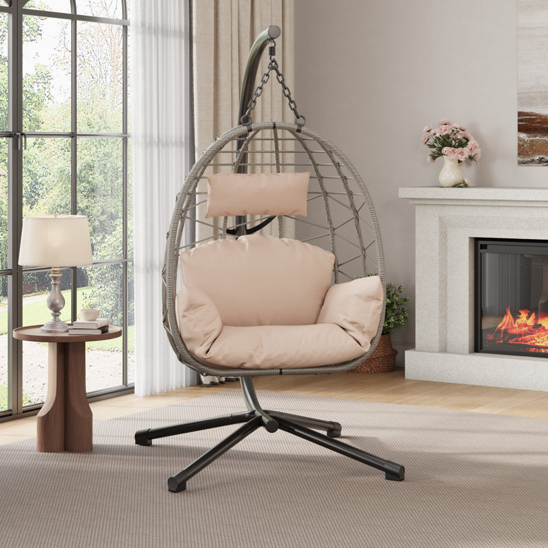 1 - Person Porch Swing with Stand, Beige