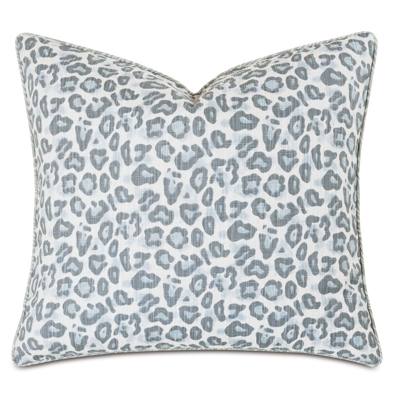 Mineral Blue Leopard Print Cotton Square Throw Pillow