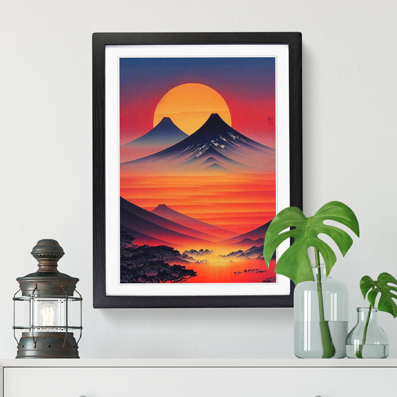 Waldman Japanese Sunset Art Painting - Picture Frame Print, Black, 64" H x 46" W