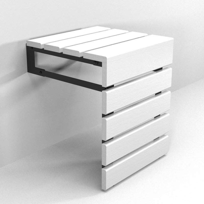 Folding Wall Mounted Teak Wood Handmade Shower Seat, White