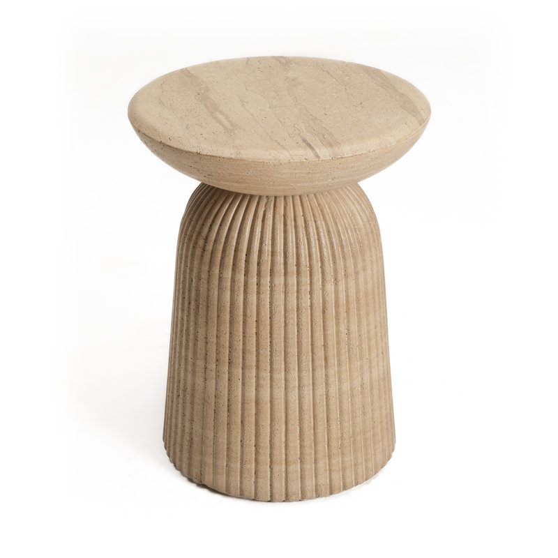 Tithi Stylish Decorative End Table with Faux Travertine Marble Effect Stone Elegant Interiors for Indoor and Outdoor Spaces