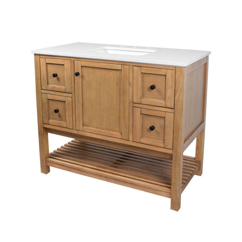Binne 42" Single Bathroom Vanity Set, Engineered White, Blonde