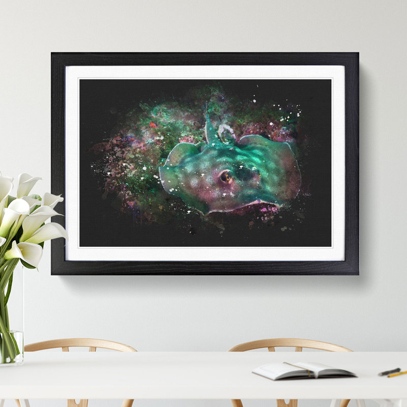 Sting Ray Paint Splash - Picture Frame Graphic Art, 36cm H x 48cm W x 2cm D, Black
