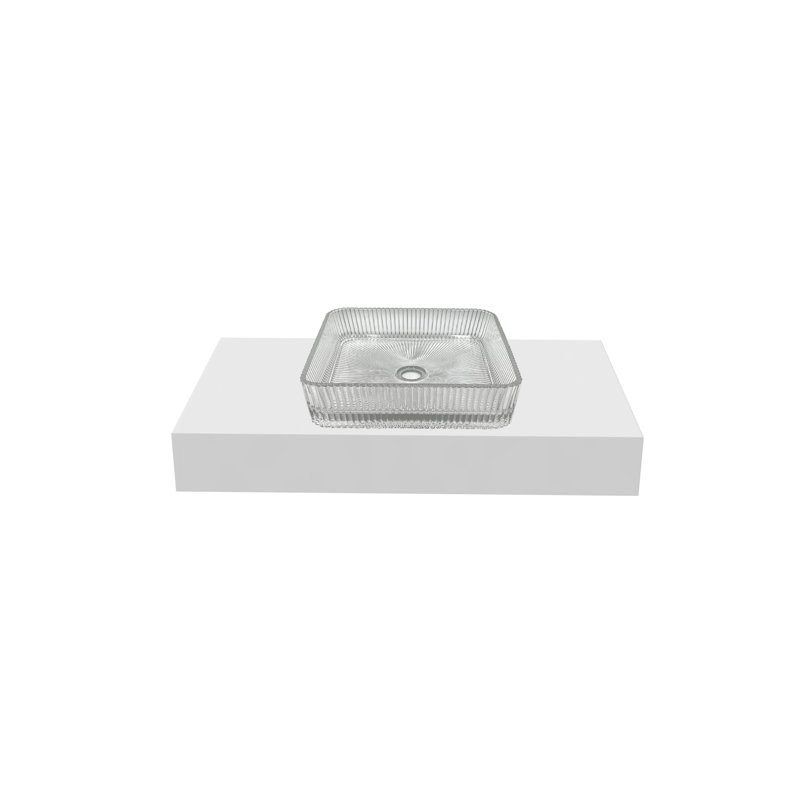 Plaza 15" Square Decorative Crystal Vessel Sinks With 36" White Base, Clear
