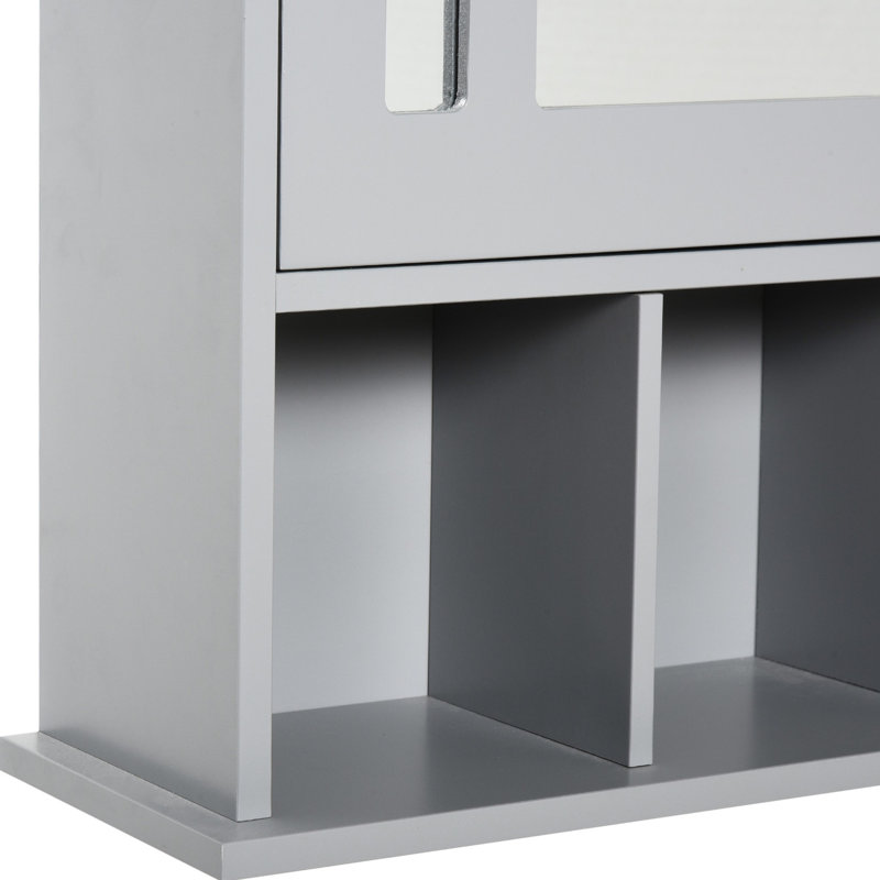 Armoire de rangement murale grise pour salle de bain - avec miroir, attrait moderne pour différentes pièces Toilettage supplémentaire - grande et 3 tablettes inférieures