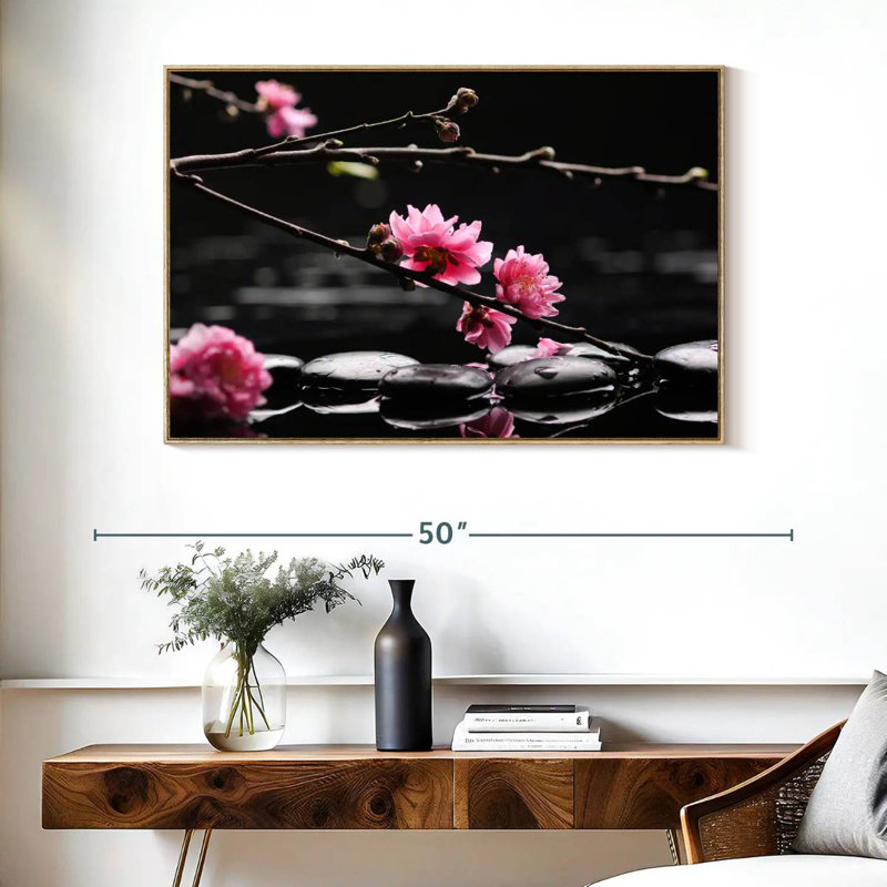 Cerisier en fleurs, Cadre flottant en bois naturel, 40 po x 27 po