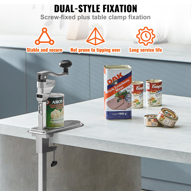 Ouvre-boîtes commercial, ouvre-boîtes de table manuel robuste pour canettes jusqu'à 11,8 po de hauteur, ouvre-boîtes réglables en hauteur fixés avec des vis et une pince de table, pour restaurant, hôtel et magasin d'alimentation