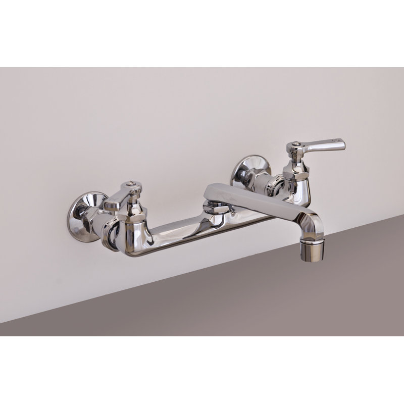 P1045 Mississippi Kitchen Faucet 2.25" Wall Mount, 8" Centers With Lever Handles and Spout Extension, Matte Nickel