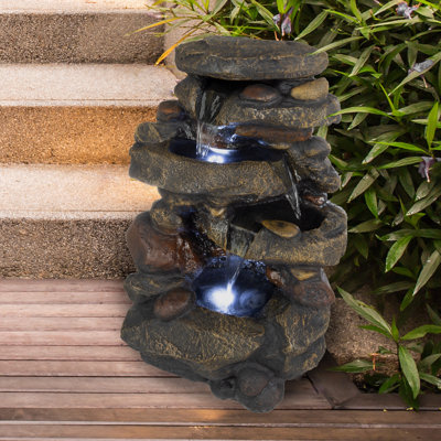 Faux-Stone Waterfall Decor With LED Lights - Natural-Looking Porch and Patio Outdoor Decor