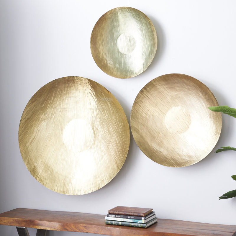 Gold Metal Plate Large Metallic Disk Home Wall Decor, Set of 3 37", 27", 21"H