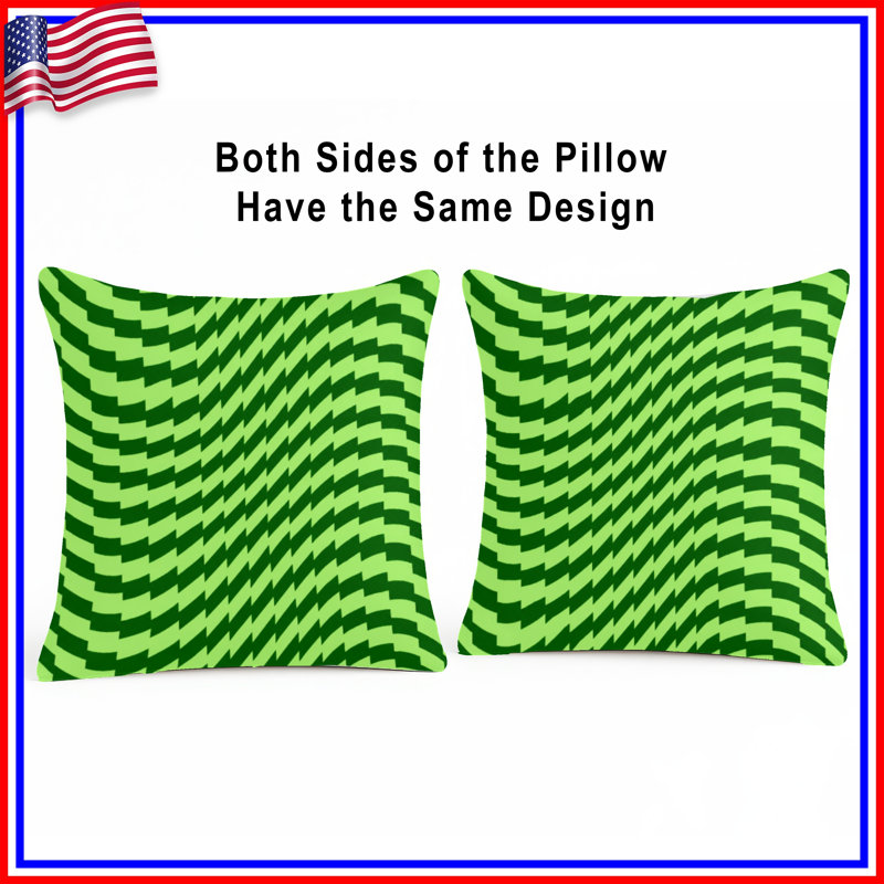 Coussins décoratifs vert à motif d'illusion optique double face, 20 x 20 pouces