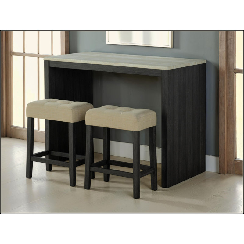 Ensemble de salle à manger à deux tons de style transitionnel noir 3 pièces table 2X tabourets capitonnés beige sièges salle à manger