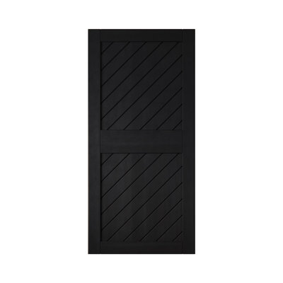 Homacer 84 in. High Slanted Stripe Design Black Finished & Unassembled Pine Wood Barn Door (Hardware Not Included) (Interior Use Only)