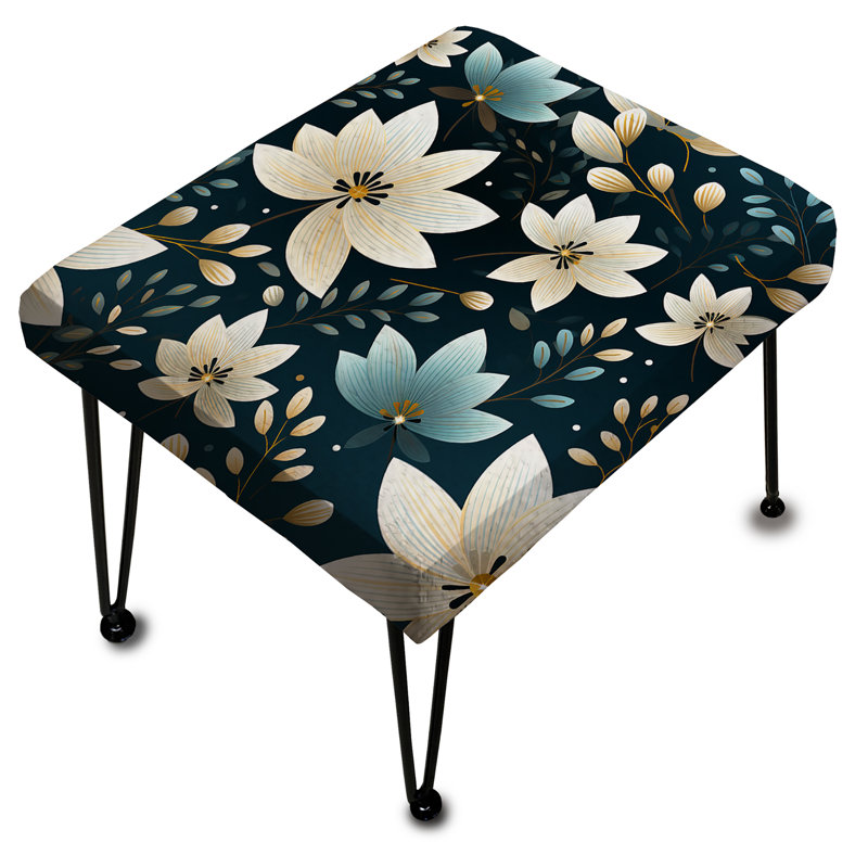 Beige Coastal Harmony Floral Pattern - Floral Rectangle Ottoman