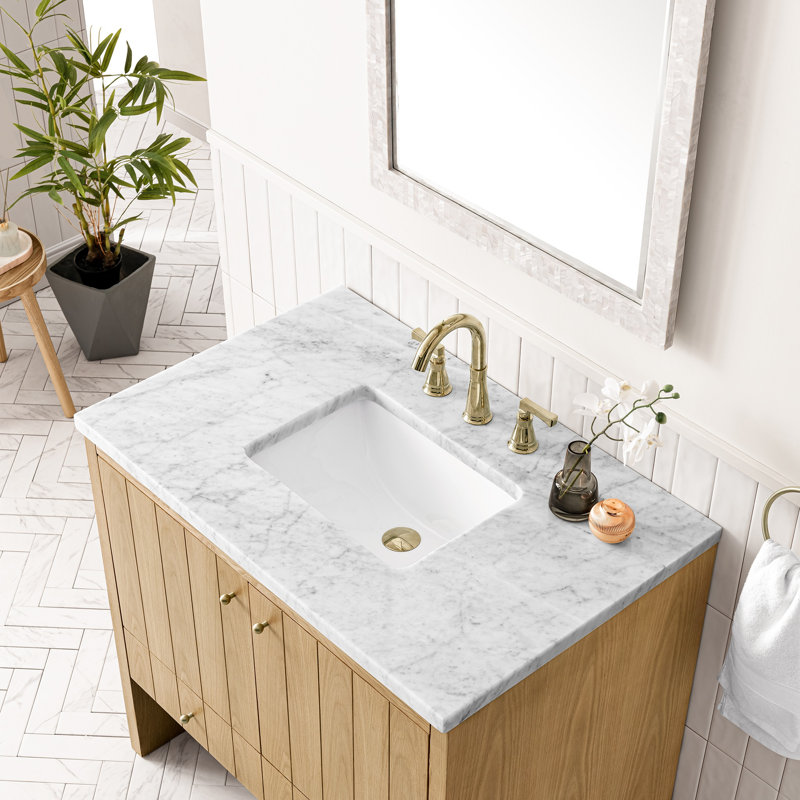 Hudson 36'' W Single Vanity, Eternal Jasmine Pearl, Light Natural Oak, 8" Widespread