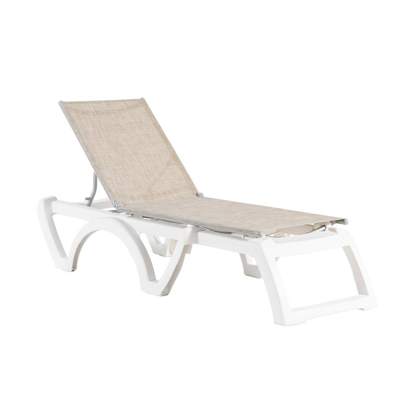 Grosfillex Jamaica Beach Adjustable Sling Chaise, Beige/White