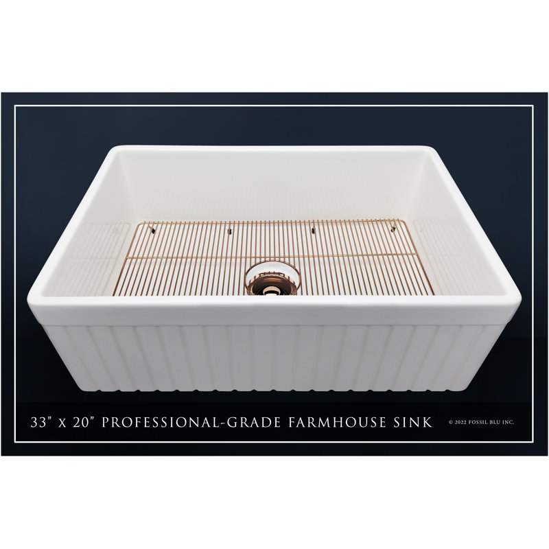 Luxury Solid Fireclay Farmhouse Sink, Polished Rose Gold Accessories