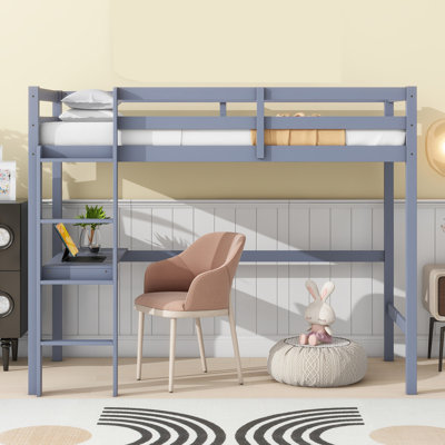 Twin Solid Wood Loft Bed With Built-in-desk by Harriet Bee