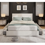 Platform Bed with 4 Storage Drawers, Upholstered Corduroy