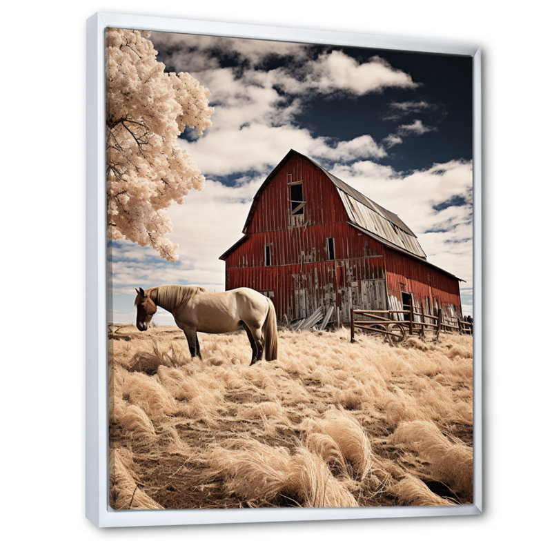 «Horse Barnyard Harmony», reproduction d'art sur toile, H 32 po x l 24 po x P 1 po, Toile encadrée flottée blanche