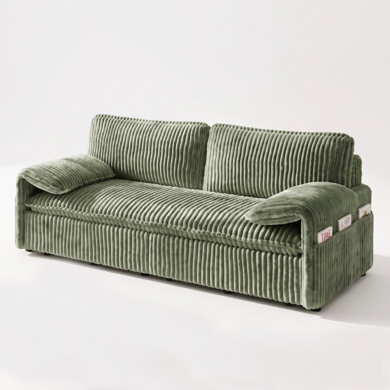 Canapé-lit convertible 3 en 1 de 202 cm (79,5 po), format King, en velours côtelé, avec coussins d'accoudoirs et poches de rangement latérales