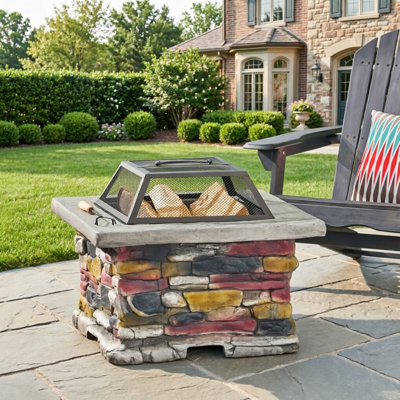 Natural Stone Style Mgo Wood Burning Outdoor Fire Pit With Lid