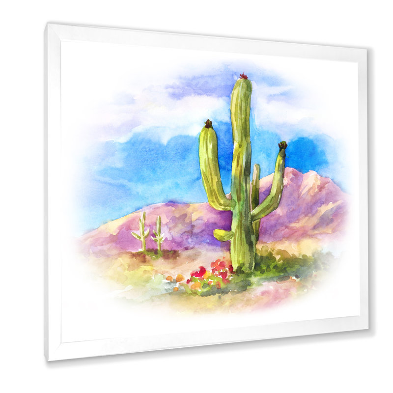 Cactus carnegiea dans le dessert - on, Toile blanche avec cadre photo, H 30 po x l 30 po x P 1 po