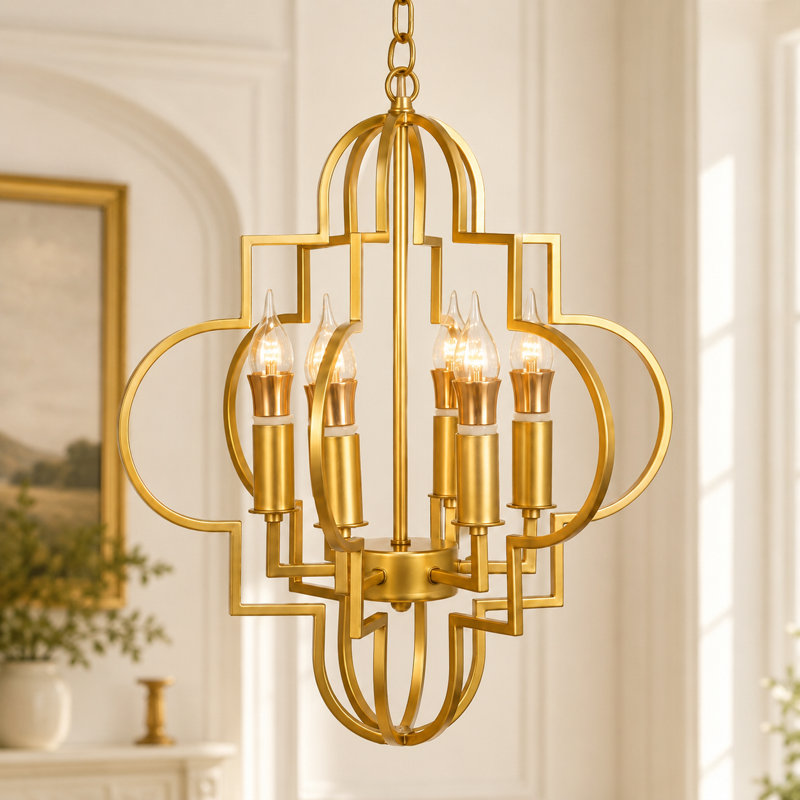 Lustre creux en métal doré à 6 lumières à intensité variable