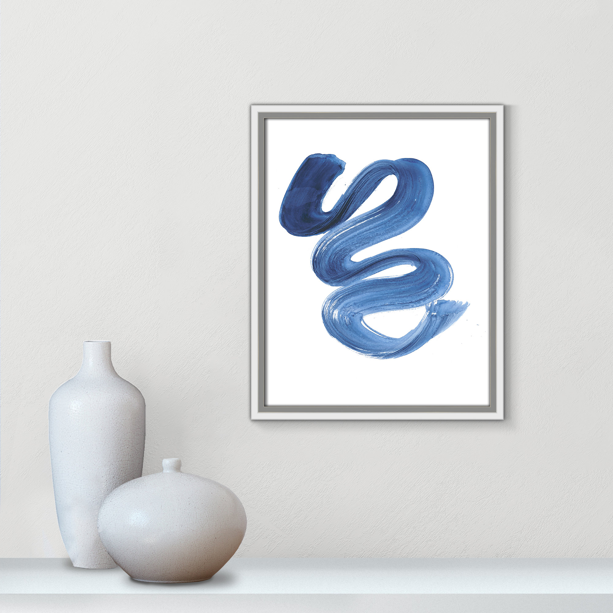 Slinky Indigo II by Filippo Ioco  - Painting Print, 15.5" H x 12.5" W x 2" D, White Framed Canvas