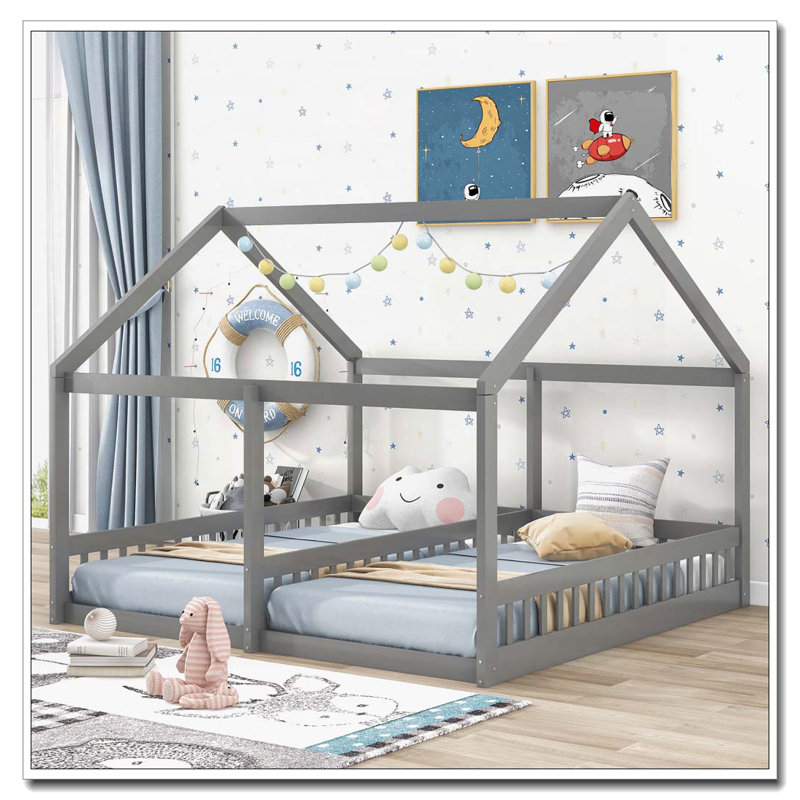 Lits en bois, deux lits partagés, Gris
