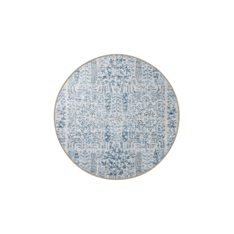 Ice Colored Floral Patterned Woven Base Washable Carpet, Rectangle 3'4" x 6'7"