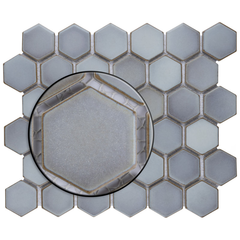 Hudson Due 2" x 2" Hex Porcelain Mosaic Wall & Floor Tile, Gray