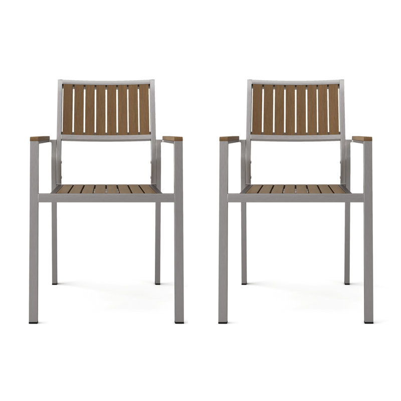 De 2 chaises de salle à manger élégantes - aluminium, faux bois, patio 2 en bois durable avec structure en aluminium