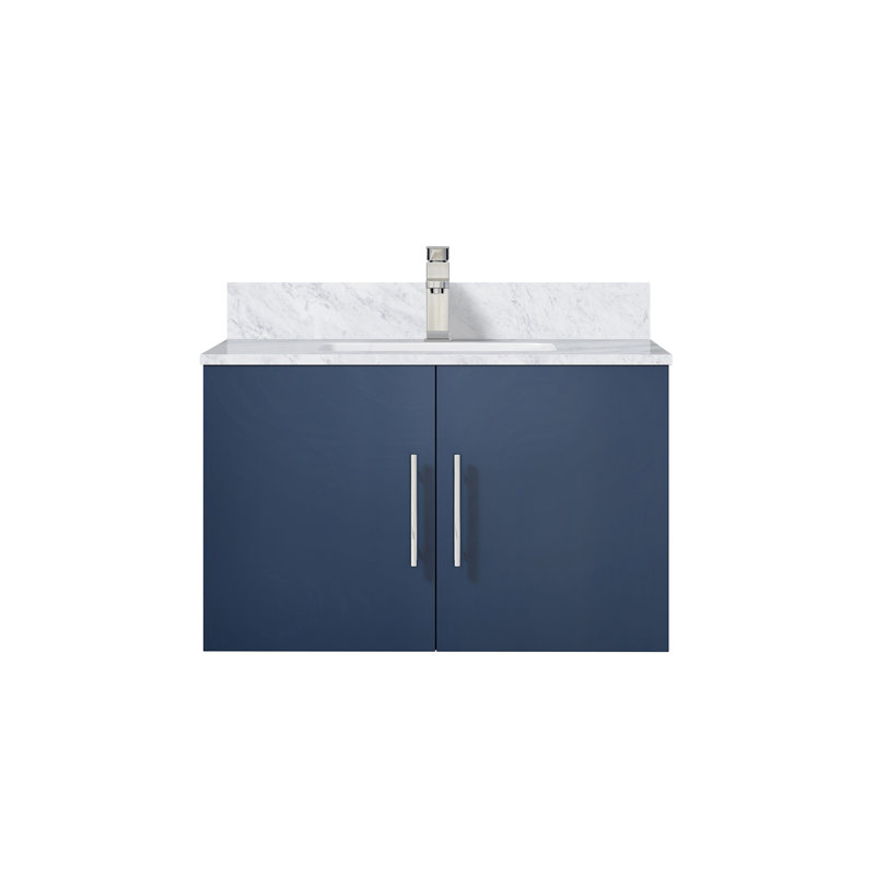 Geneva 30" Wall-Mounted Single Bathroom Vanity Set, White Carrara Marble, Dark Gray