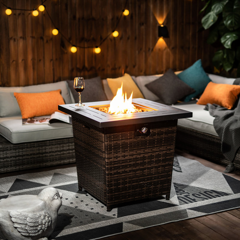 Table de foyer d'extérieur 28 pouces, brûleur en acier inoxydable approuvé, flamme réglable pour table au propane / carrée 28 pouces, PE, cadre, fonctionnement,