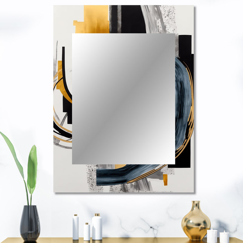 Glam Gold And Black Expression II - Abstract Spirals Large Mirror, Black Unique Wall Mirror Decor, Printed Metal Art