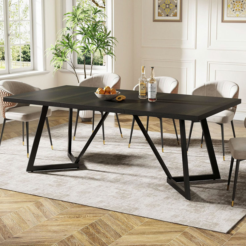 Grande table de salle à manger 71 "pour 6 à 8 personnes avec table rectangulaire pour la cuisine et le dîner avec structure en métal robuste, mobilier de maison et de bureau polyvalent