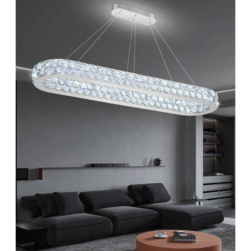 Lustre ovale moderne en cristal 47 "argenté, Silver