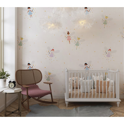 Murale princesse féerique | Papier peint adhésif filles blanches pastel | Décoration murale amovible pour chambre d'enfant